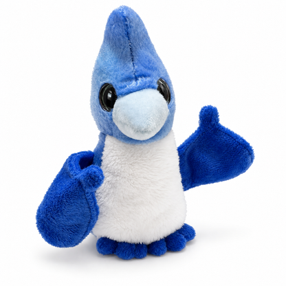 A blue and white Pteranodon plush on a clean white background. 