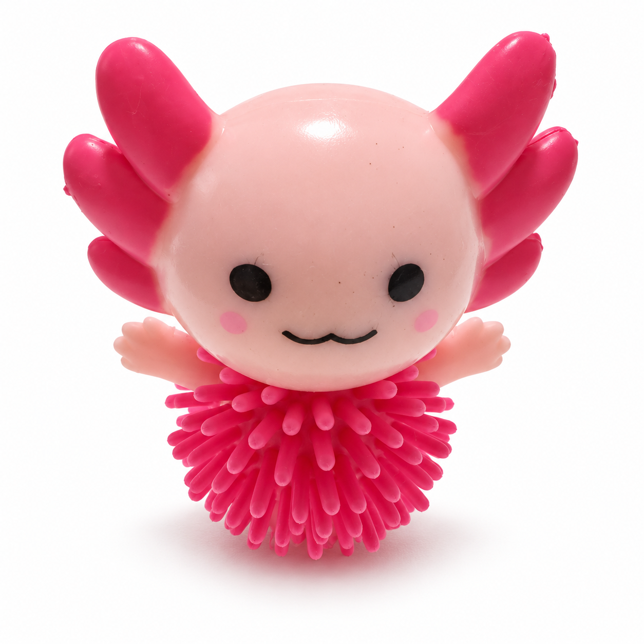 A small pink axolotl with a spiky body. 