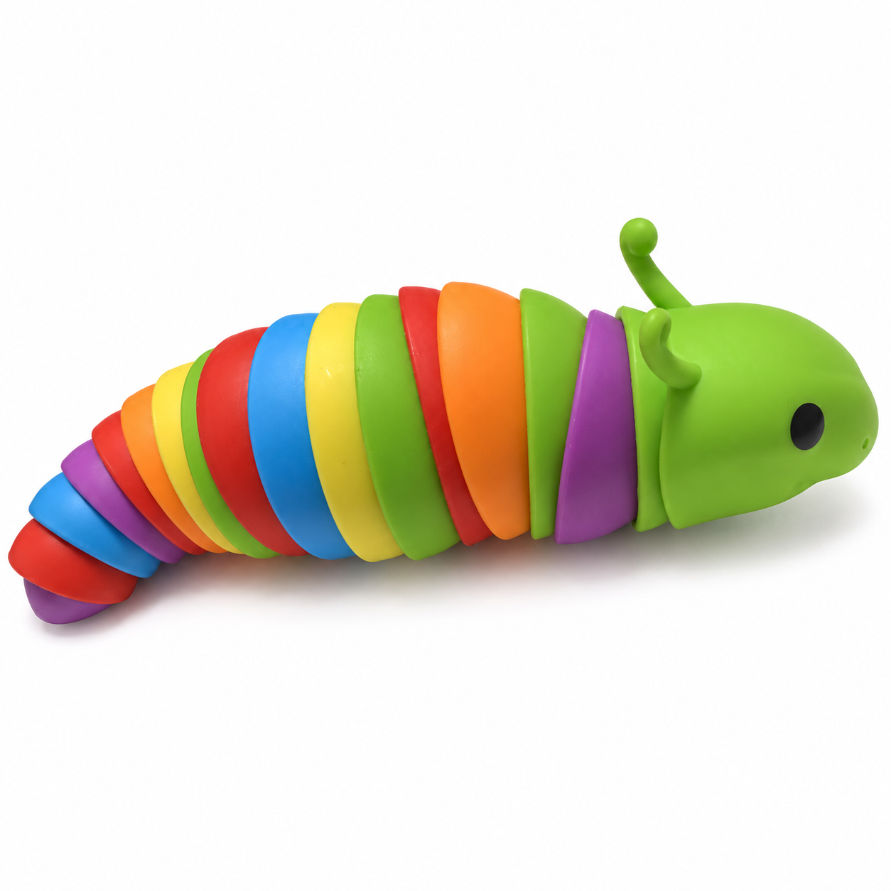 A rainbow caterpillar wiggle toy.